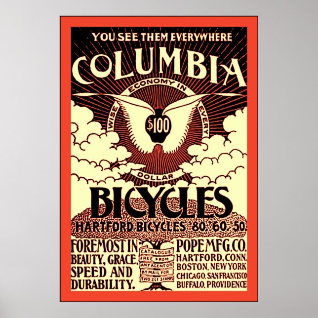 Pôster Columbia Bicicletas ~ Publicidade em Bicicleta Vin (Frente)