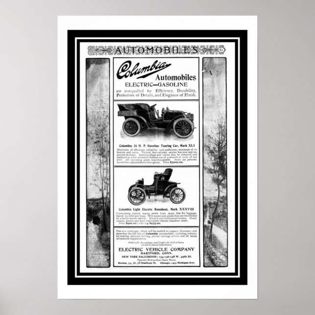 Poster Columbia Car 1903 Anúncio (Frente)