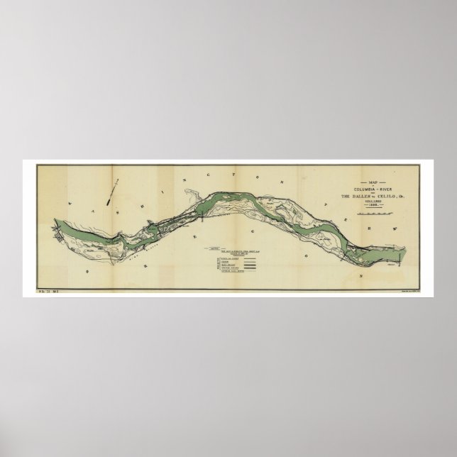 Poster Columbia River Washington Antique Map (Frente)