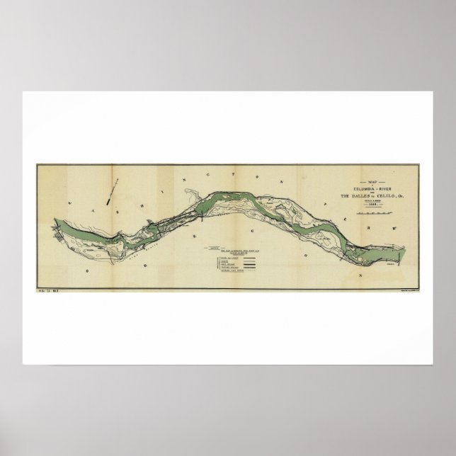 Poster Columbia River Washington Antique Map (Frente)