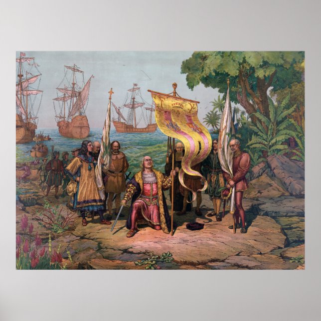Poster Columbus Landing in America Painting (1892) (Frente)