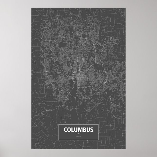 Poster Columbus, Ohio (branco a preto) (Frente)
