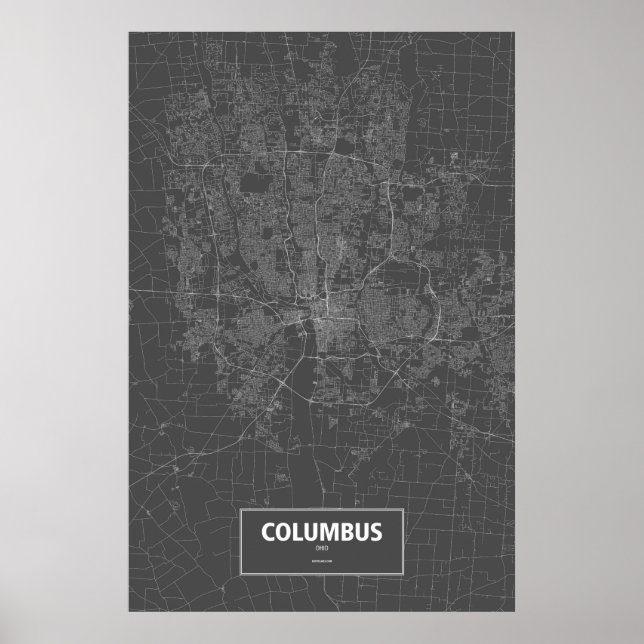 Poster Columbus, Ohio (branco no preto) (Frente)