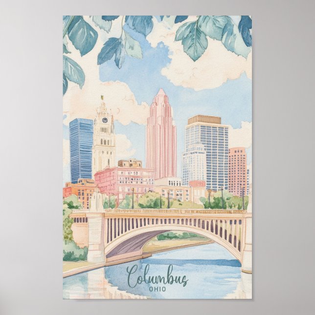 Poster Columbus Ohio Gouache Paint Viagem (Frente)
