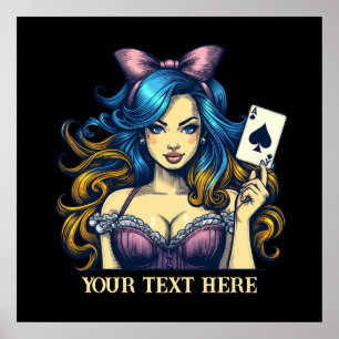 Poster Coluna de poker de safra bonita adiciona texto