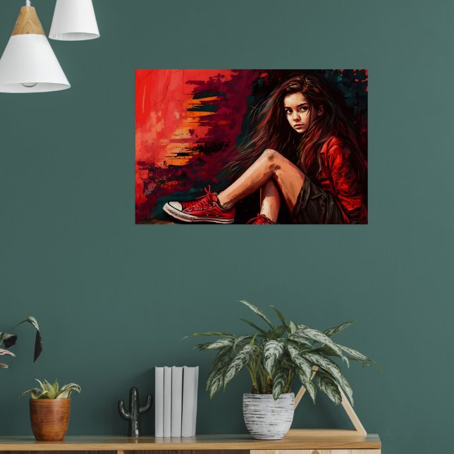 Poster Colunas vermelhas, shorts, criança, estilo (Sala de Estar 1)