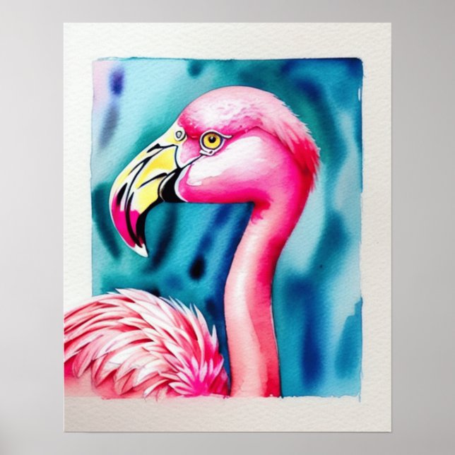 Poster com aquarela, cor-de-rosa Flamingo (Frente)