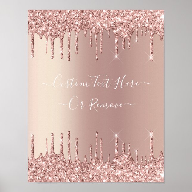 Pôster com Brilho Dourado Rosa e Efeito de Gotas P (Frente)