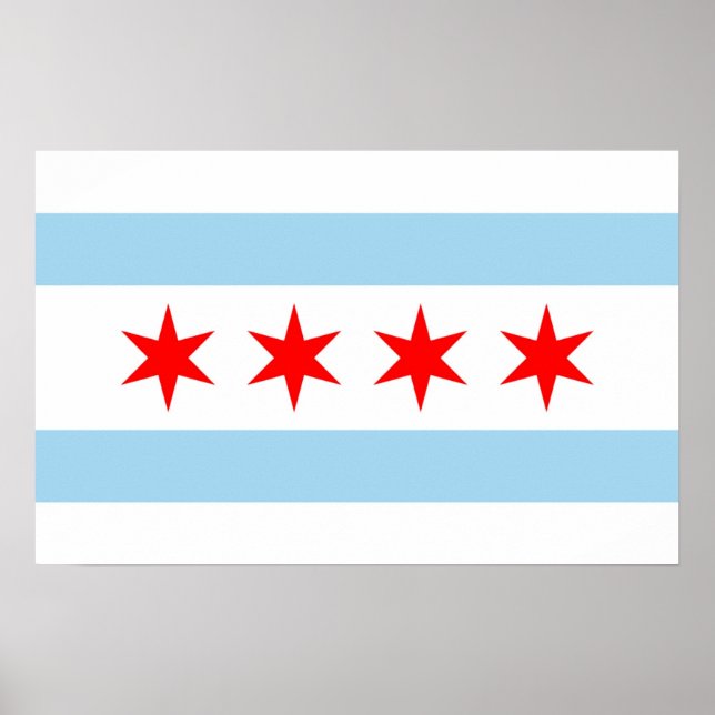 Poster com Flag de Chicago, Illinois, EUA (Frente)