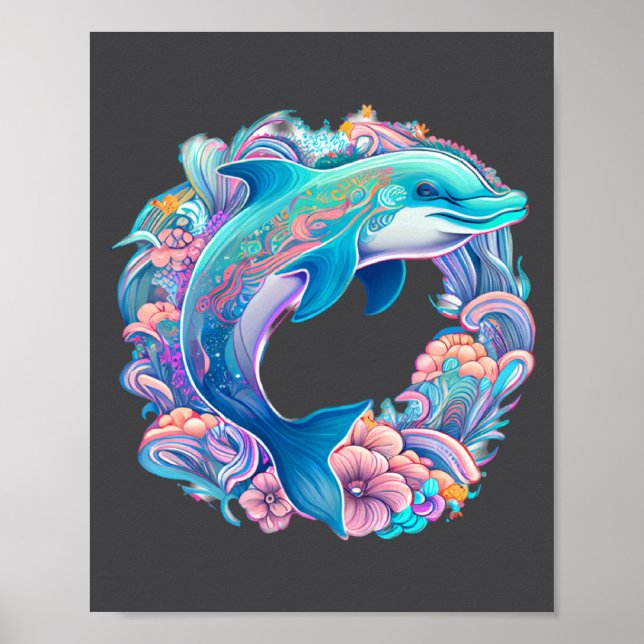 Poster Com Ilustração Festiva de Páscoa Golfinho Encantad (Frente)