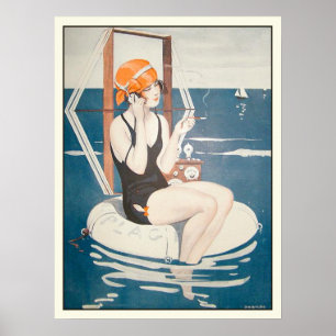 Poster com ilustração francesa do verão do vint