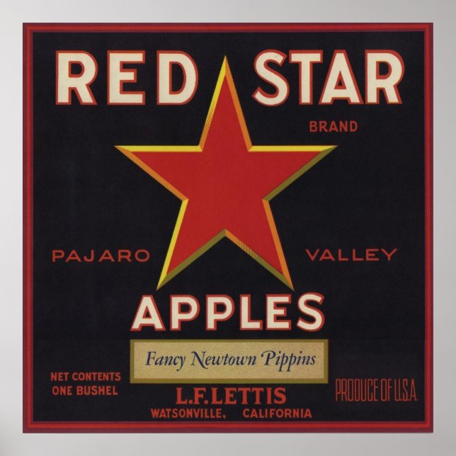 Poster com Impressão de etiqueta de Fruta Vintage  (Frente)