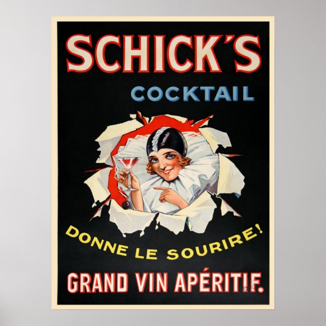 Poster com Impressão de propaganda do Vintage Wine (Frente)