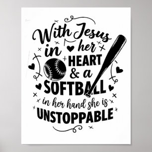 Poster Com Jesus No Coração E Uma Bola De Softbol Ela É I