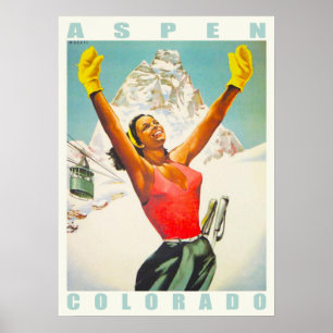 Poster com o Impressão de Esqui Vintage de Aspen