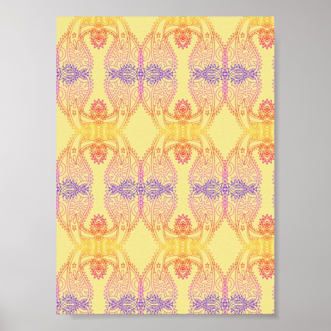 Poster com padrão Paisley de Vibrações Positivas (Frente)