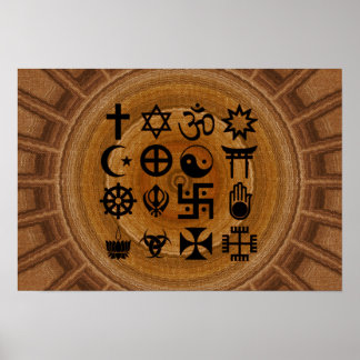 Pôster com símbolos da religiões