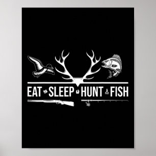 Poster Coma Dormir Caça Peixe Divertido Caça Pesca Gráfic