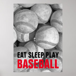 Poster Coma o jogo do sono preto & o basebol branco