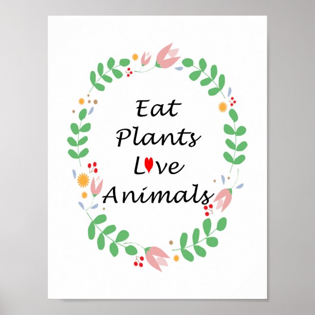 Poster coma plantas amam animais vegan (Frente)