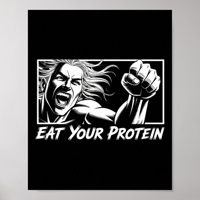 Poster Coma Sua Proteína Anime Ginásio Mangá Musculação F (Frente)