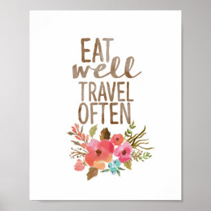 Poster Coma Viagem com frequência Floral de Aquarela