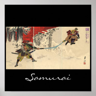 Pôster Combate do samurai na neve cerca de 1890