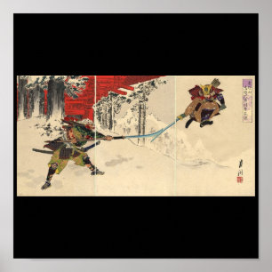 Poster Combate do samurai na neve cerca de 1890