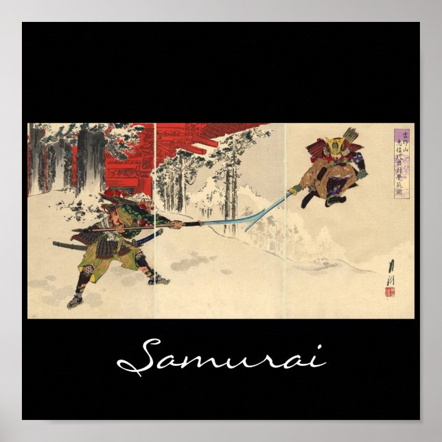 Pôster Combate Samurai na neve por volta de 1890 (Frente)