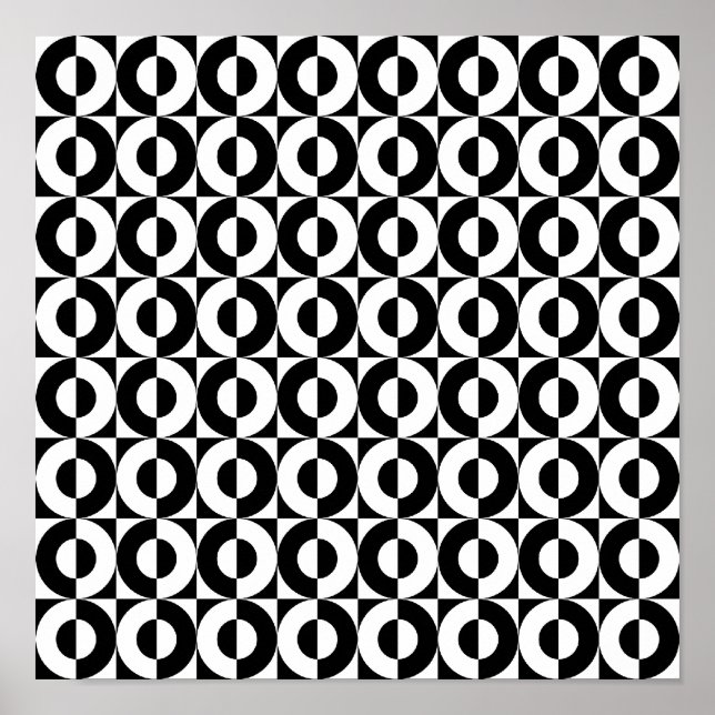 Pôster Combinação Geométrica Preto e Branco Círculos Dive (Frente)