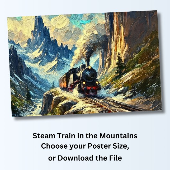 Poster Comboio a vapor nas montanhas, ferrovia (Criador carregado)