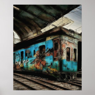 Poster Comboio abandonado com arte urbana de Grafite