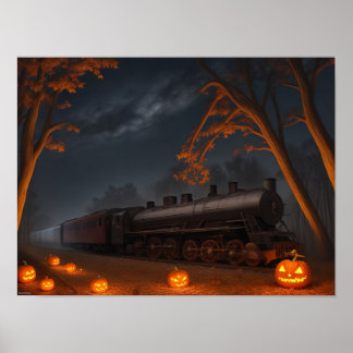 Poster Comboio através de uma floresta de Halloween