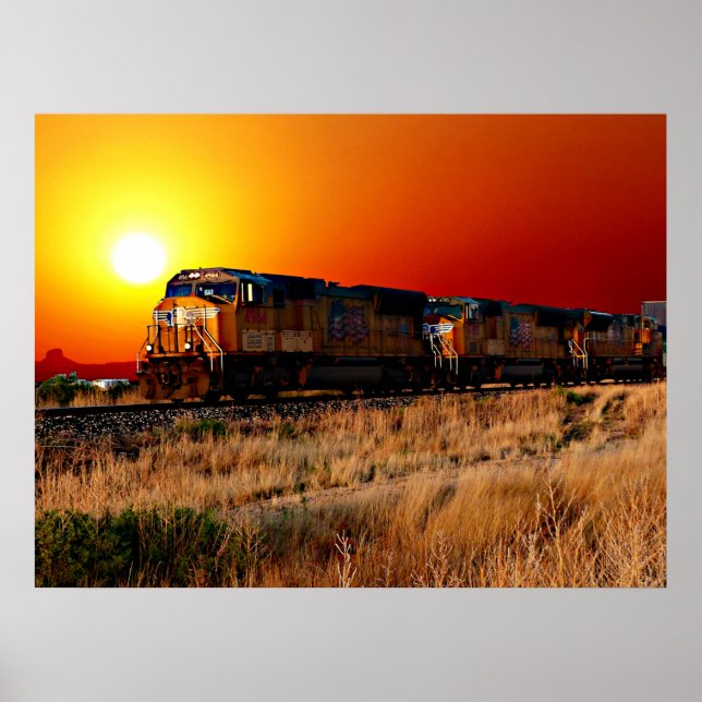 Poster Comboio de locomotiva Diesel Sunset 32"x24" (Frente)