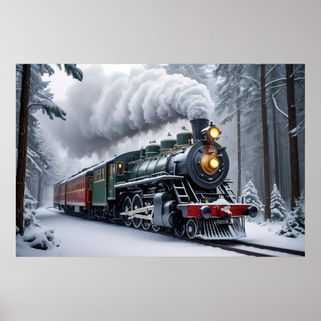 Poster Comboio de neve na paisagem de inverno (Frente)