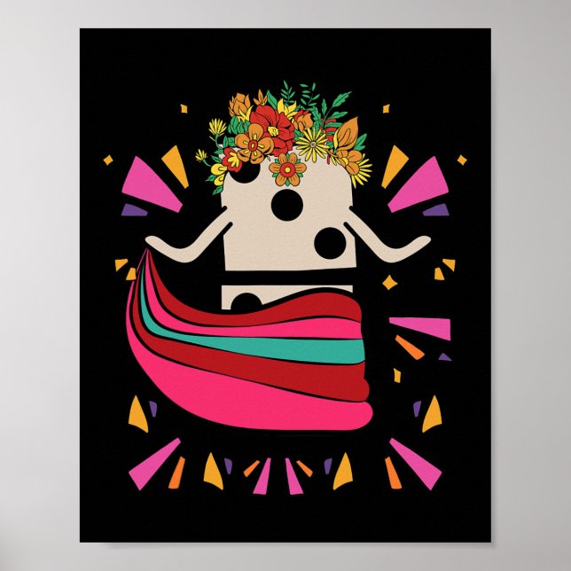 Poster Comboio mexicano Dançando Flores de Azulejo Domino (Frente)