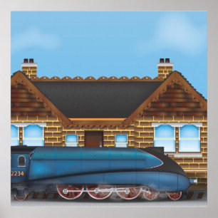 Poster Comboio Vintage a vapor em estação