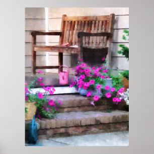 Pôster COMEÇAR SOB $20 petúnias cor-de-rosa e latas