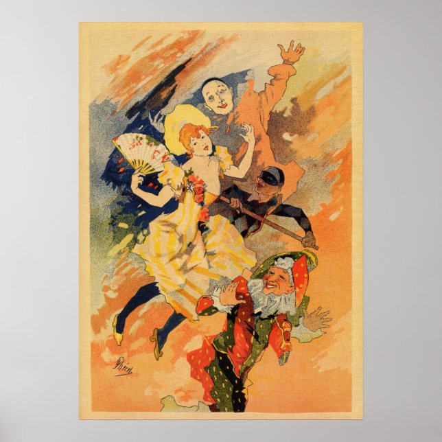Poster Comédia Pantomime de 1891 por Jules Chéret (Frente)