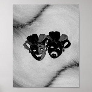 Poster Comedy and Tragedy Theater Jester Masks Silver