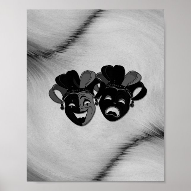 Poster Comedy and Tragedy Theater Jester Masks Silver (Frente)
