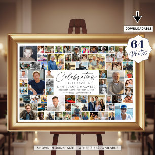 Poster Comemoração da Memória de Vida Colagem de 64 Fotos