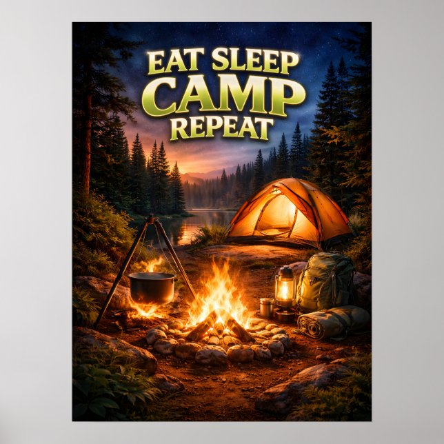 Poster Comer Dormir Acampar Chama (Frente)