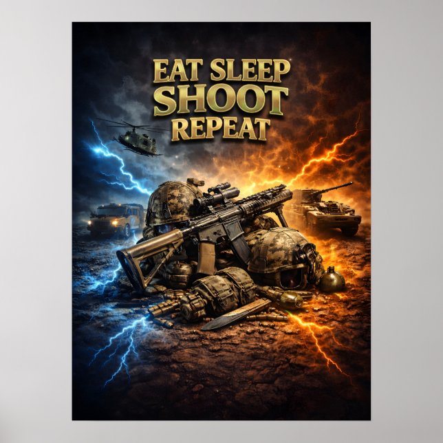 Poster Comer Dormir Atirar Repetir (Frente)