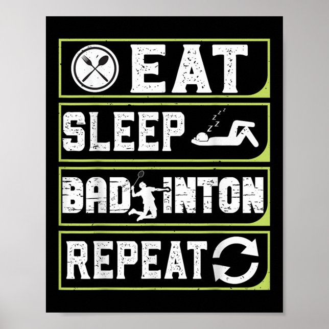 Poster Comer Dormir Badminton Repetir Presentes de Badmin (Frente)