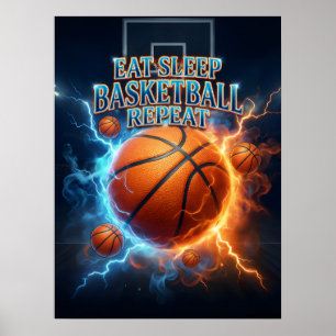 Poster Comer Dormir Basquetebol Fogo