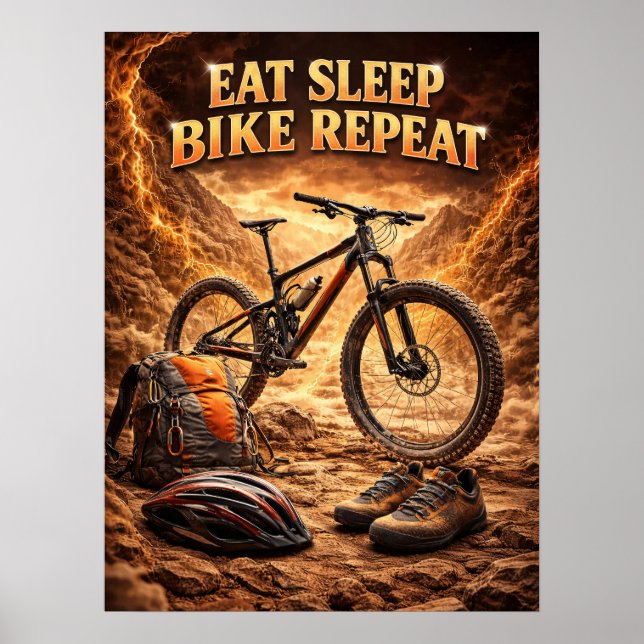 Poster Comer Dormir Bicicleta Chama (Frente)
