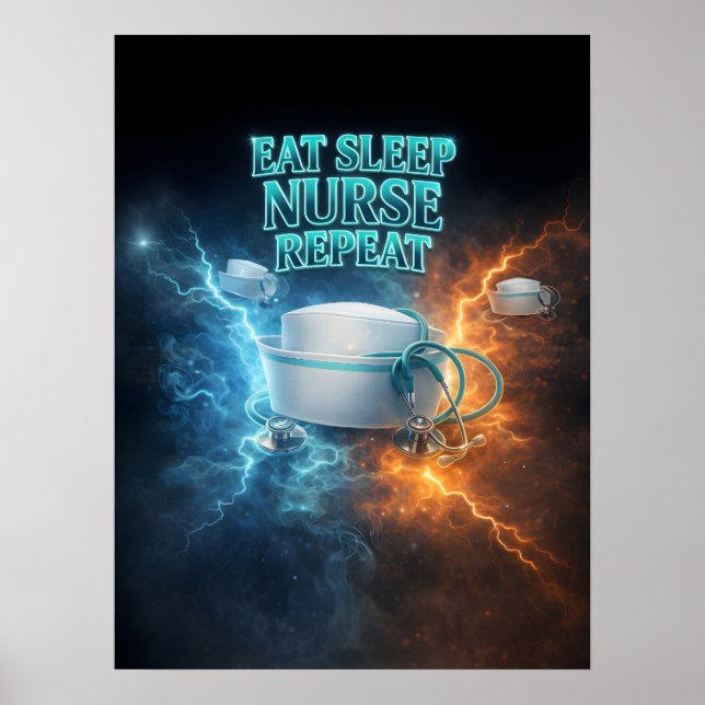 Poster Comer Dormir Enfermeira Retro (Frente)
