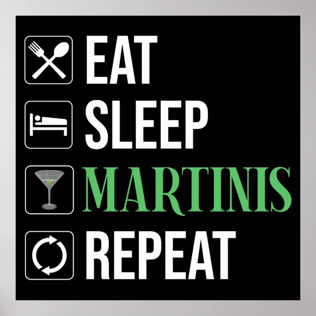 Poster Comer. Dormir. Martinis. Repetir. (Frente)
