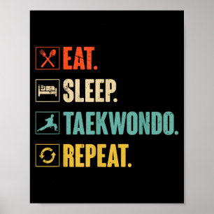 Poster Comer Dormir Taekwondo Repetir Retro Vintage Taekw